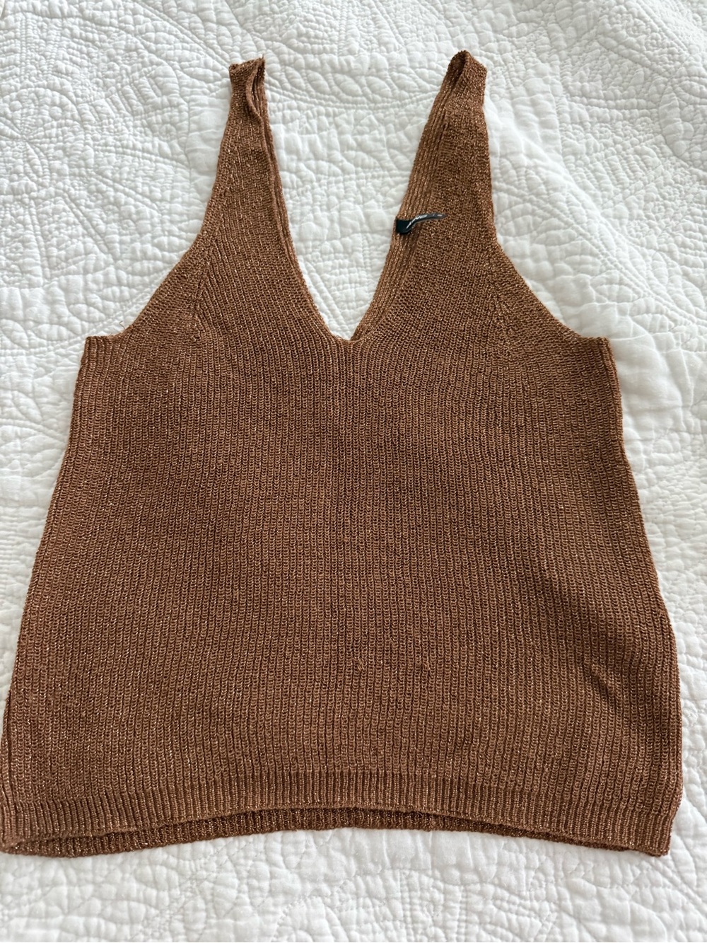 Only Metallic Brown Knit V-Neck Tank